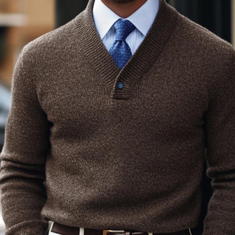 Men's Vintage One Button V Neck Knit Sweater 9262184202424