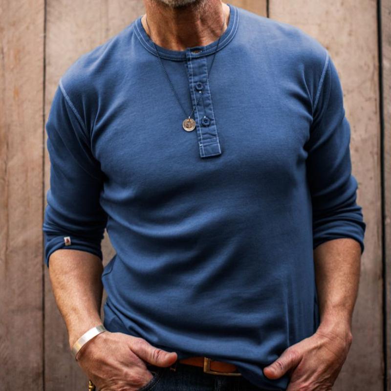 Men's Retro Classic Casual Round Neck Button Cotton Bottoming T-Shirt 9261142016184