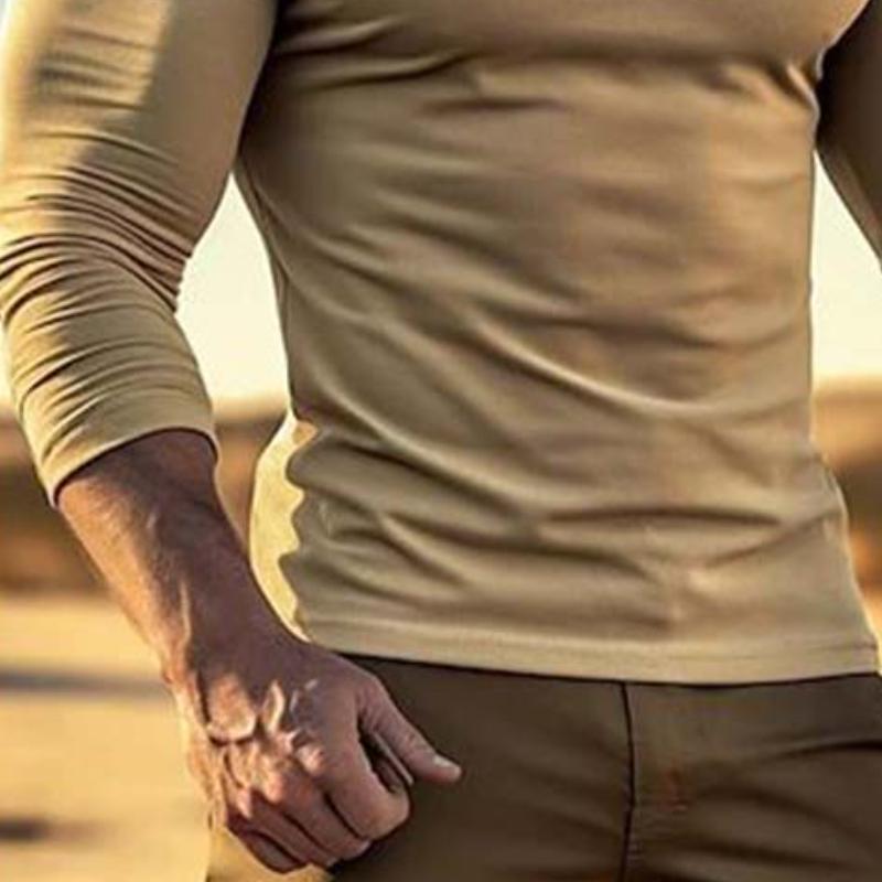 Men's Classic Casual Slim Fit Drawstring Round Neck Long Sleeve T-Shirt 9261141557432