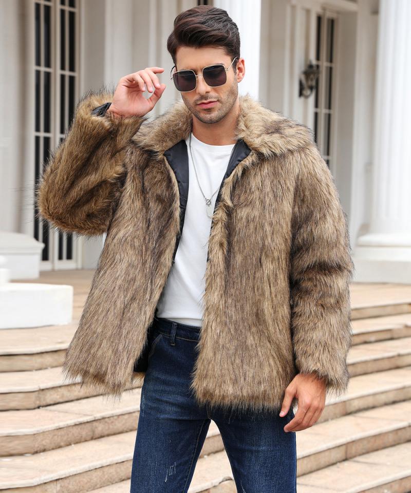Men's Classic Casual Lapel Short Loose Faux Fur Warm Coat 9261110362296