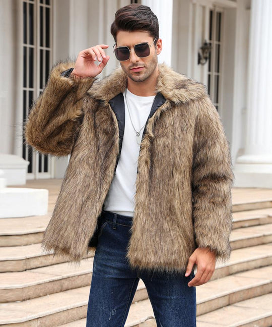 Men's Classic Casual Lapel Short Loose Faux Fur Warm Coat 9261110362296