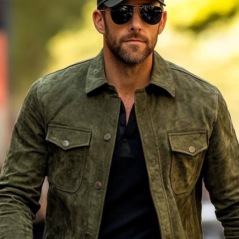 Men's Solid Color Suede Lapel Single Breasted Jacket 9882788495544