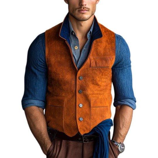 Men's Classic Casual Contrast Collar Suede Vest 9882786529464
