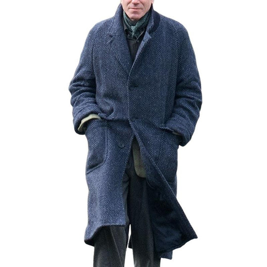Men's Retro Casual Herringbone Mid-Length Lapel Coat 9261111935160