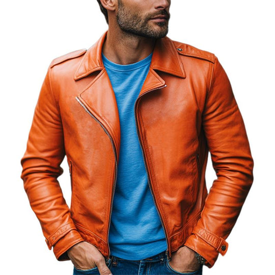 Men's Classic Casual Solid Color Slim Fit Leather Jacket 9882787578040