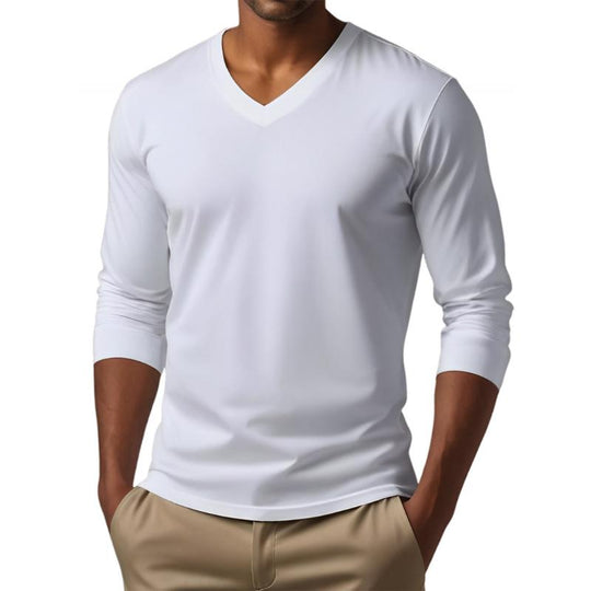Men's Casual V-neck Cotton Blended Slim Fit Long Sleeve T-shirt 9261117997240