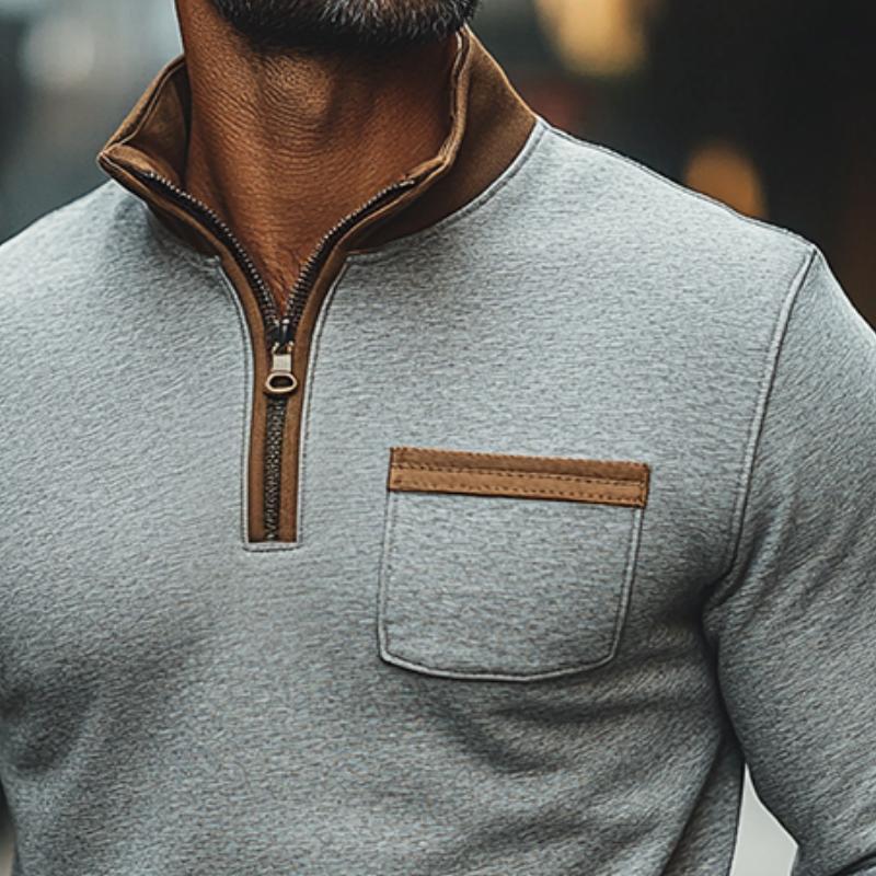 Men's Retro Casual Colorblock Zipper Neck Sweatshirt 9873517510840