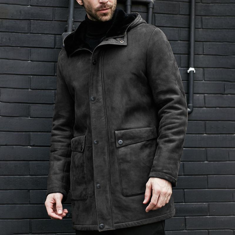Men's Plush Suede Hooede Single Breasted Mid-length Coat 9261106167992