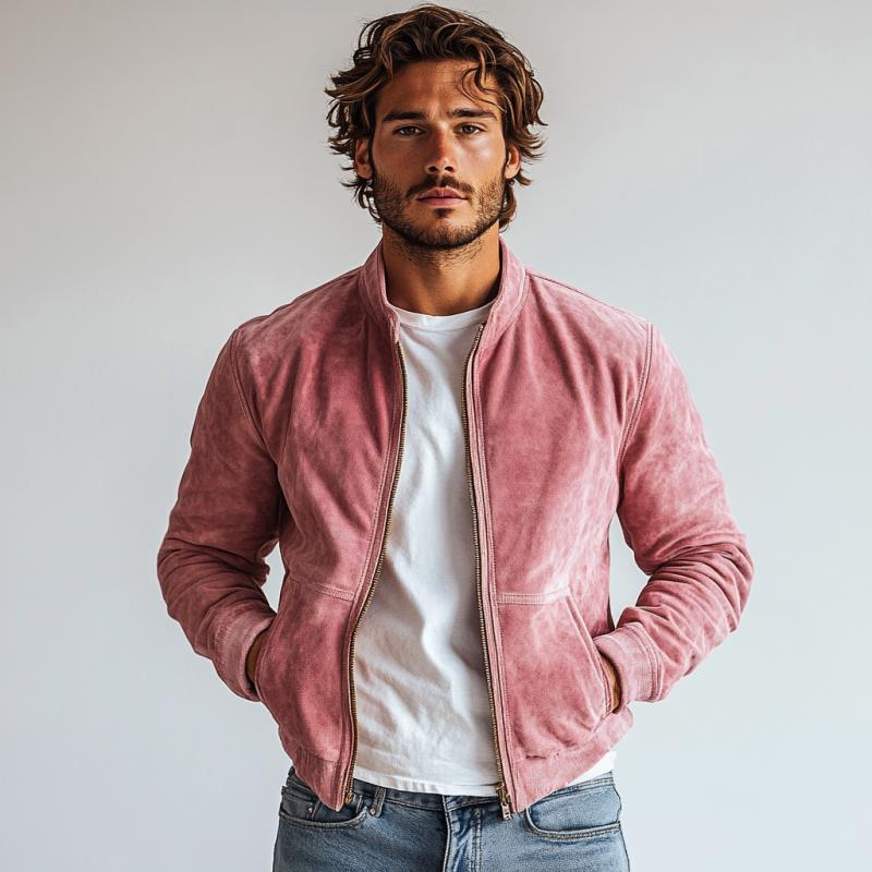 Men's Fashion Suede Stand Collar Multi-Pocket Jacket 9886816567480