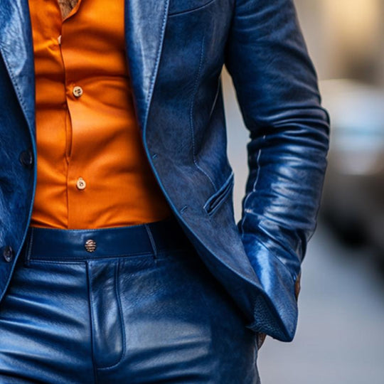 Men's Classic Casual Slim Fit Textured Leather Blazer 9882787250360