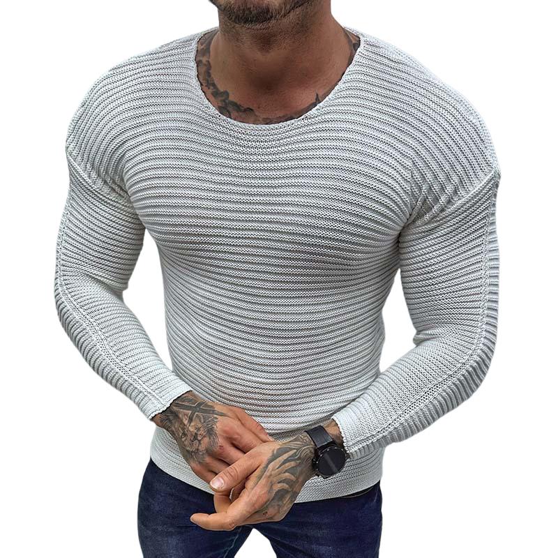Men's Solid Color Long Sleeve Round Neck Pullover Knitted Sweater 9262183907512