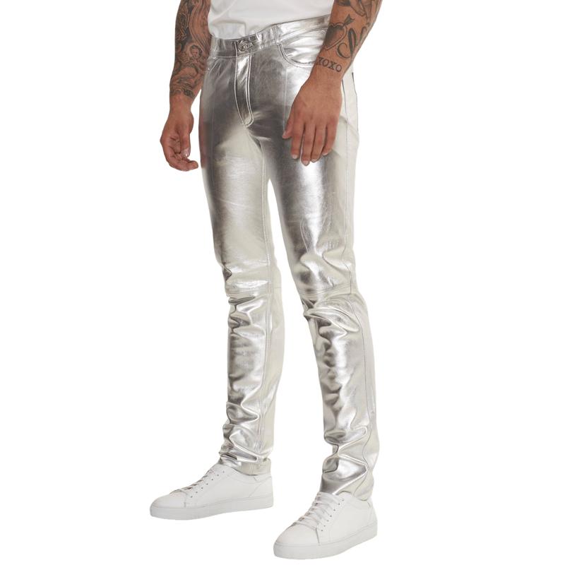 Men's Stylish Casual Shiny Leather Pants 9886815977656