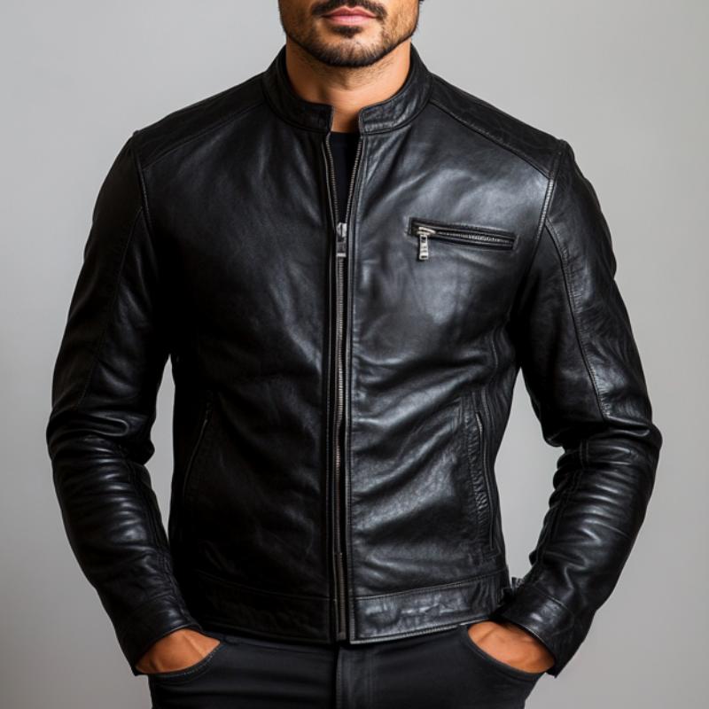 Men's Classic Stand Collar Leather Jacket 9877924905144