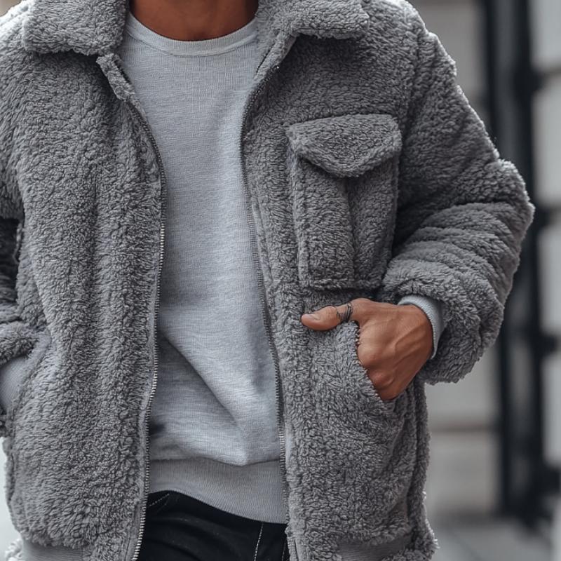 Men Fashion Lambswool Warm Multi-Pocket Lapel Coat 9261105610936