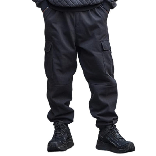 Men's Classic Crew Neck Quilted Air Layer Sweatshirt and Multi-Pocket Casual Pants Two-Piece Set 9873516724408