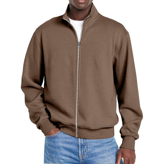 Men's Solid Color Zipper Stand Collar Long Sleeve Sweatshirt Jacket 9261085262008