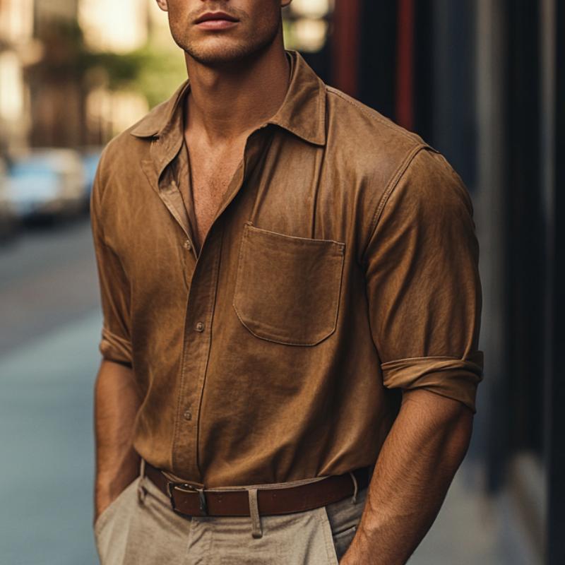 Men's Casual Leather Shirt 9260833145016