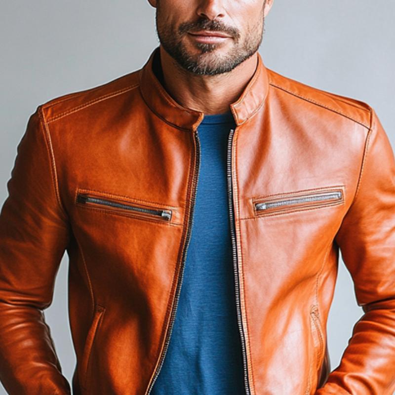 Men's Classic Casual Slim Stand Collar Leather Jacket 9882786627768