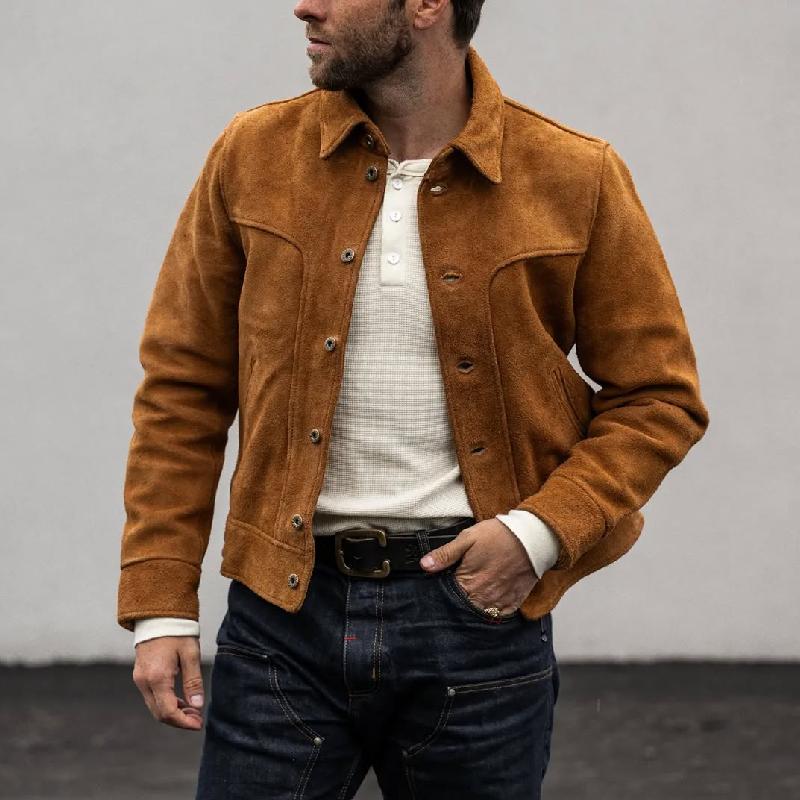 Men's Fashion Vintage Suede Single Breasted Short Jacket 9884643655864