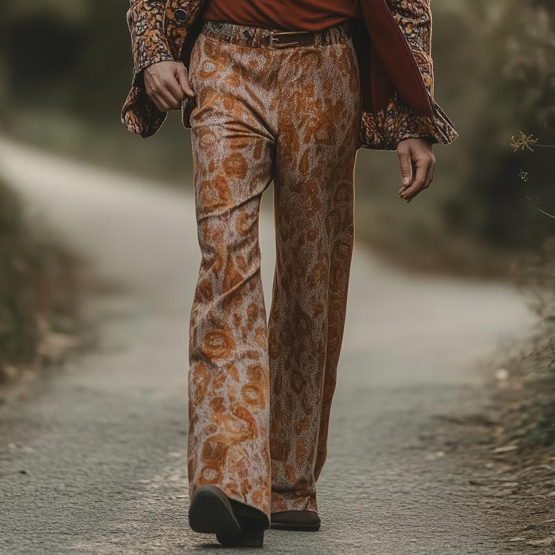 Men's Stylish Floral Print Loose Flared Trousers 9887383290040