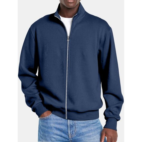 Men's Solid Color Zipper Stand Collar Long Sleeve Sweatshirt Jacket 9261085262008