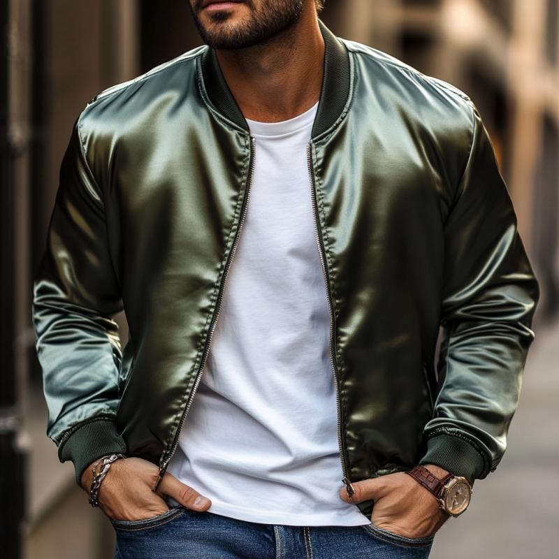 Men's Fashion Satin Baseball Jacket 9887362875576