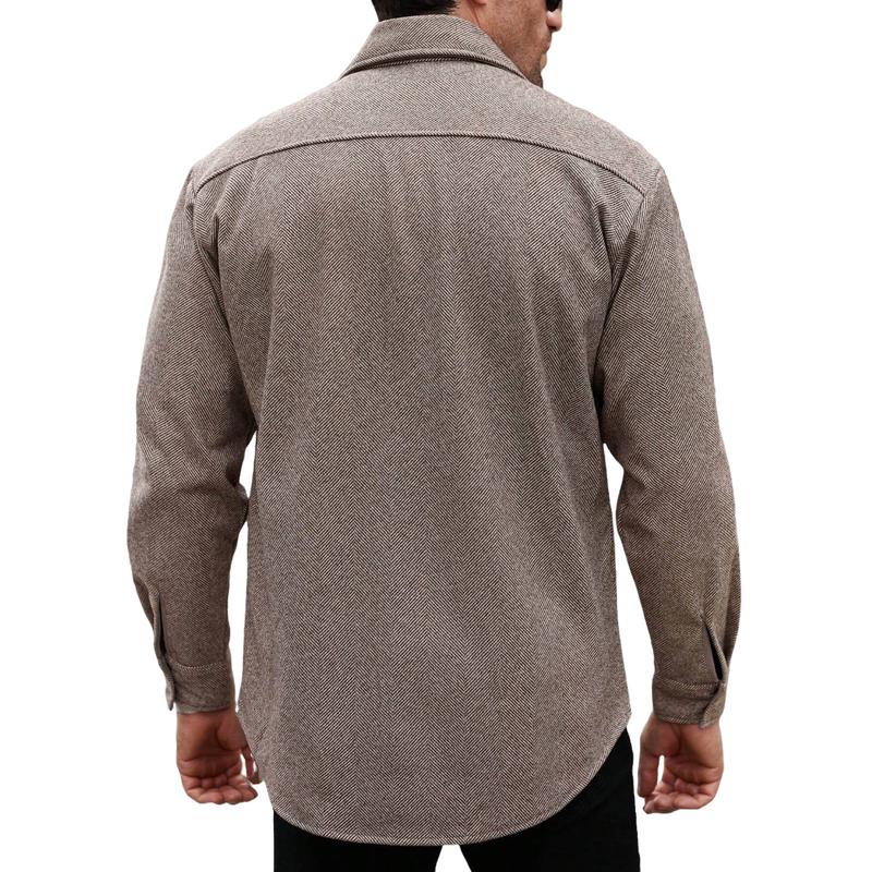 Men's Casual Herringbone Pattern Lapel Loose Chest Pocket Shirt 9880239341752