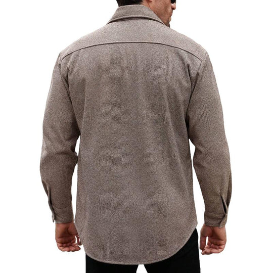 Men's Casual Herringbone Pattern Lapel Loose Chest Pocket Shirt 9880239341752
