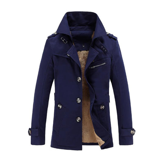 Men's Casual Cotton Fleece Warm Notch Lapel Single-breasted Trench Coat 9261112131768