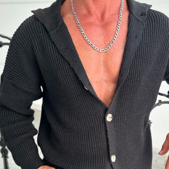 Men's Fashion Solid Color Lapel Single Breasted Knit Cardigan 9268188479672