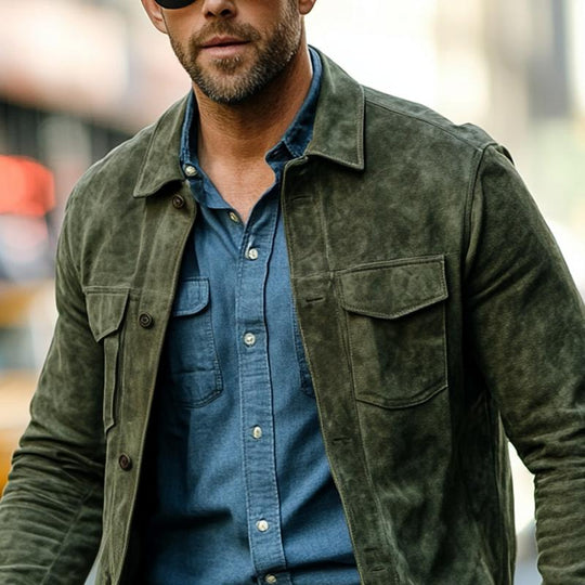 Men's Solid Color Suede Lapel Single Breasted Jacket 9882788135096
