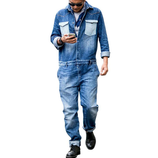 Men's Classic Casual Multi-Pocket Denim Jumpsuit 9885839294648