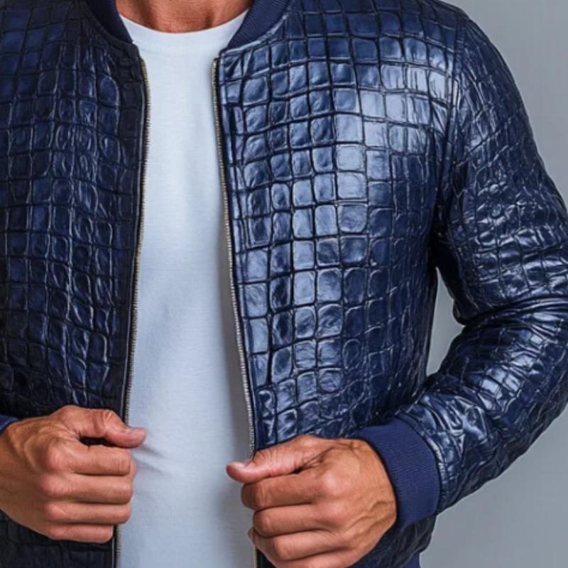 Men's Fashion Stone Crewneck Baseball Leather Jacket 9884643754168