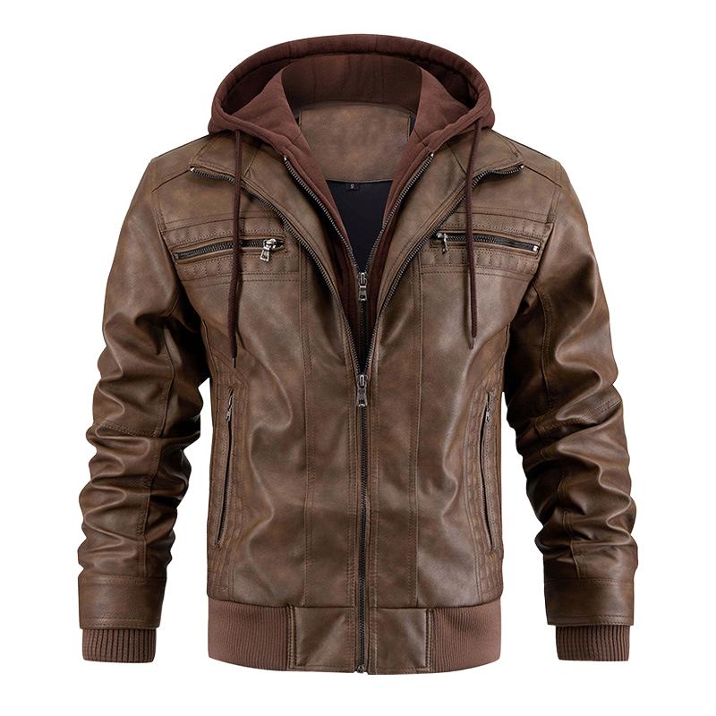 Men's Hooded Warm Leather Jacket 9261097189560