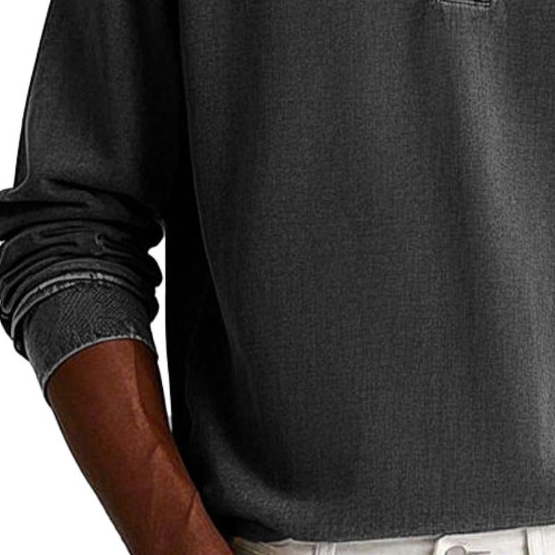 Men's Vintage Washed Button Down Lapel Long Sleeve Polo Shirt 9883355349176