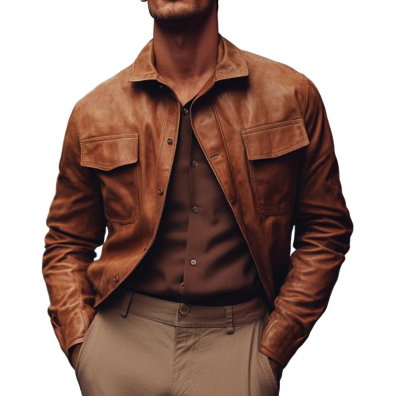 Men's Lapel Leather Jacket 9260833112248