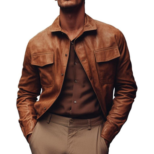 Men's Lapel Leather Jacket 9260833112248