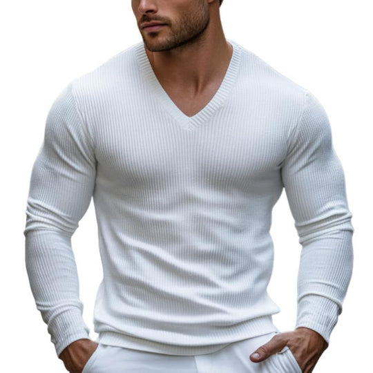 Men's Classic Casual V-Neck Knitted Slim Fit Long Sleeve T-Shirt 9890062368952