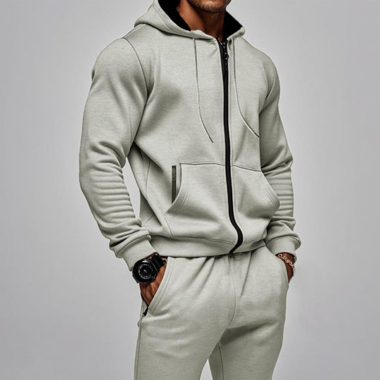 Men's Casual Solid Color Plus Velvet Thickened Long Sleeve Sweater Cuffed Pants Set 9268189528248