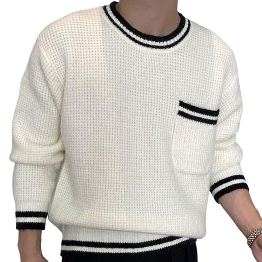 Men's Casual Round Neck Contrast Color Loose Knit Sweater 9880237342904