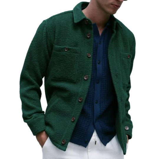 Men's Vintage Wool Blend Lapel Loose Long-Sleeved Shirt 9879658201272