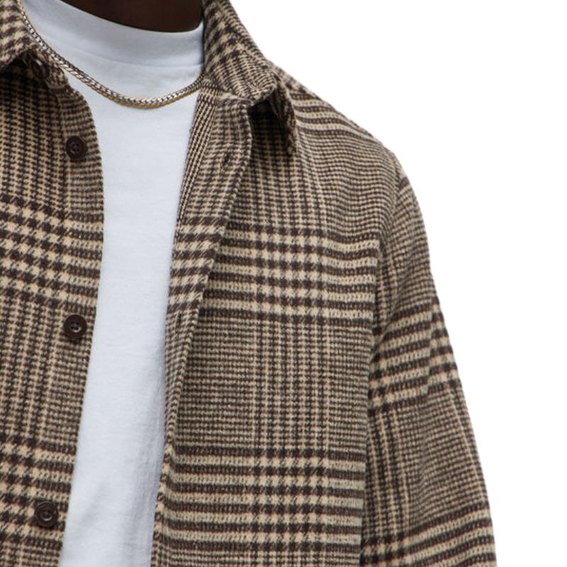 Men's Casual Houndstooth Lapel Long Sleeve Shirt 9884639854776