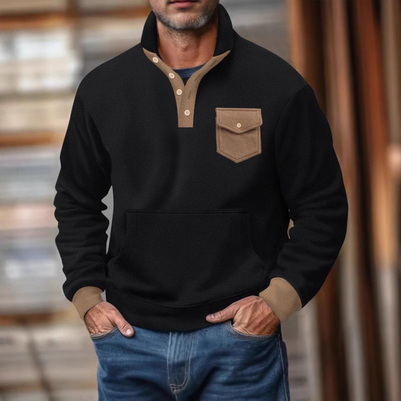 Men's Casual Polar Fleece Stand Collar Kangaroo Pocket Tactical Sweatshirt 9268190085304