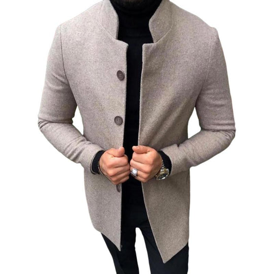 Men's Retro Casual Solid Color Mid-Length Single-Breasted Coat 9261105447096