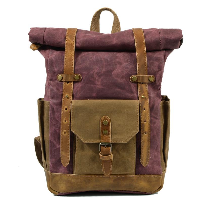 Men's Vintage Contrast Waterproof Canvas Multi-Pocket Backpack 9262190592184