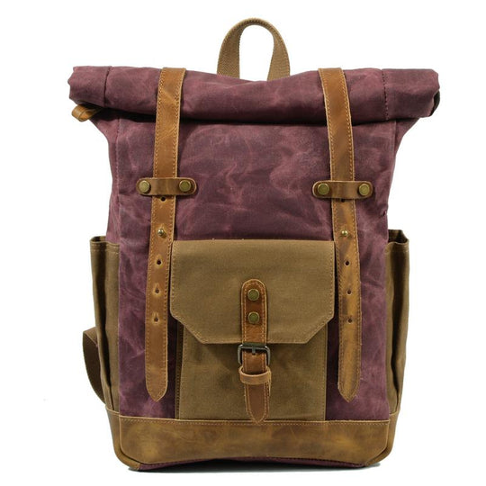 Men's Vintage Contrast Waterproof Canvas Multi-Pocket Backpack 9262190592184