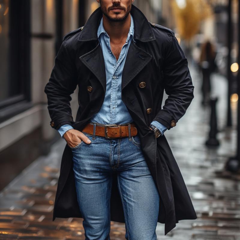 Men's Classic Cotton Lapel Double-breasted Mid-length Trench Coat 9879143547064