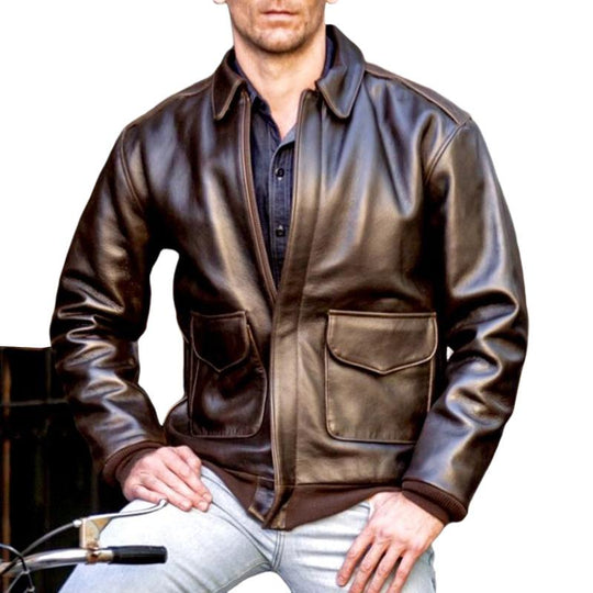 Men's Retro Glossy Leather Jacket 9879141023928