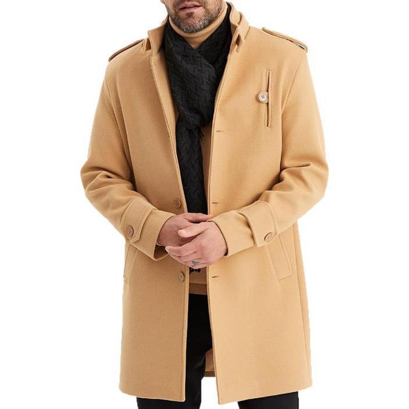 Men's Fashion Solid Color Stand Collar Single Breasted Mid-length Coat 9261106266296