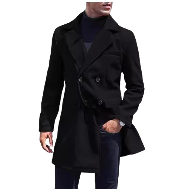 Men's Casual Mid-length Double-breasted Woolen Coat 9261109215416
